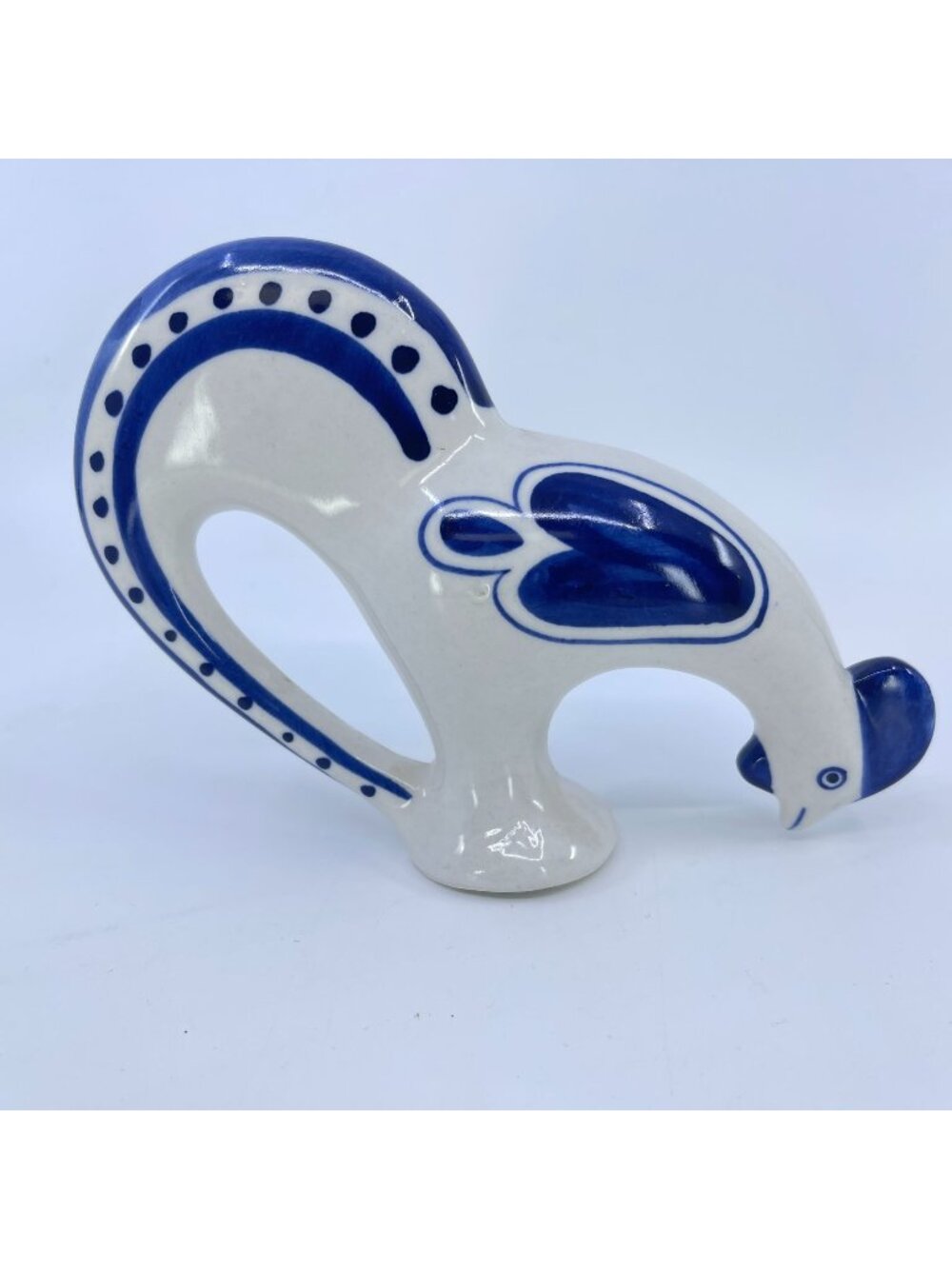 vintage russian blue & white porcelain bird figurine folk art hand painted